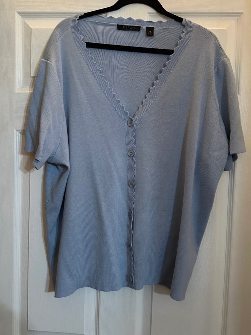 Cyrus Women 3X Blue Short Sleeve Button Front Cardigan Sweater